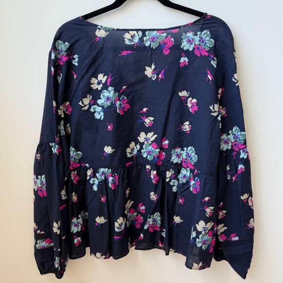 GAP Navy Blue Floral Blouse with Bell Long Sleeves XXL - NWT - Picture 2 of 3
